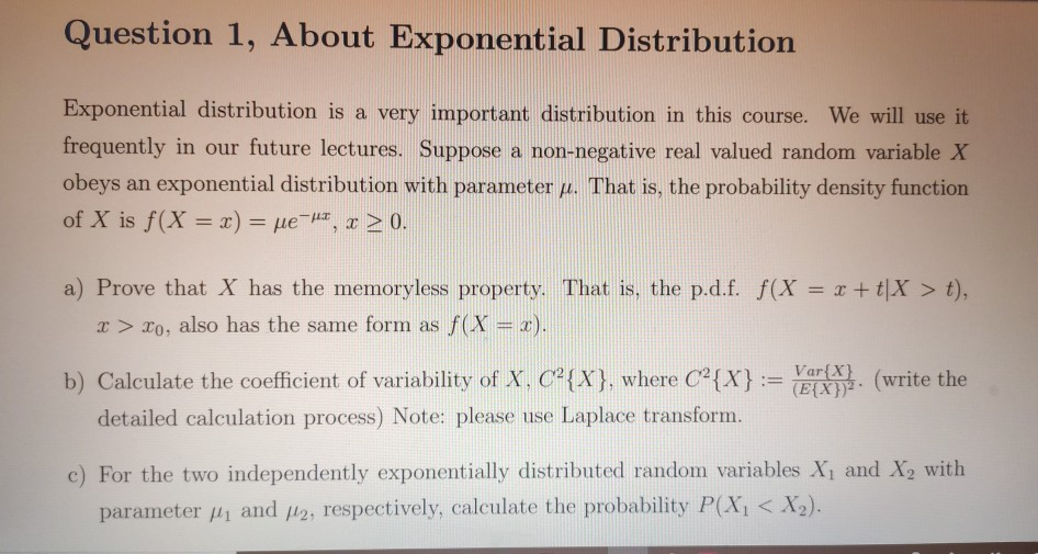 Solved Question 1, About Exponential Distribution | Chegg.com