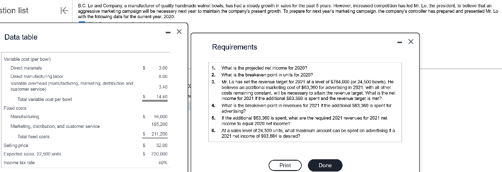 Solved Data table Requirements 1. What is the projected net | Chegg.com