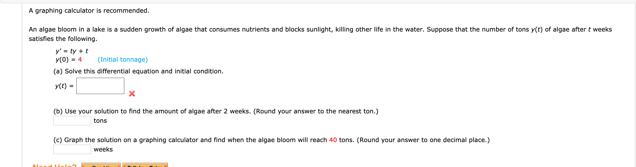 Solved A graphing calculator is An algae bloom