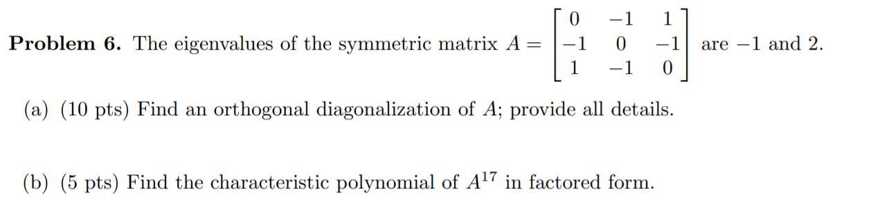 Solved 0 1 Problem 6. The eigenvalues of the symmetric | Chegg.com