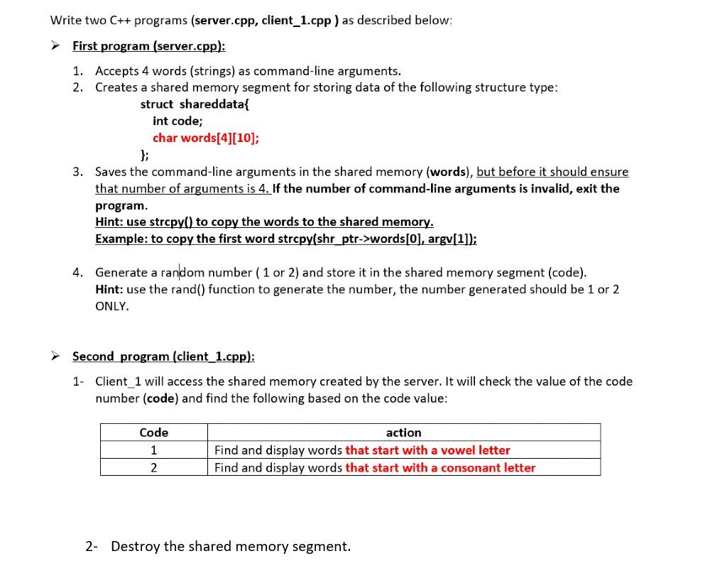 Solved Write two C++ programs (server.cpp, client_1.cpp) as | Chegg.com
