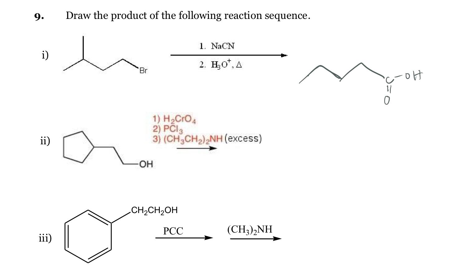 Solved 9. Draw the product of the following reaction | Chegg.com