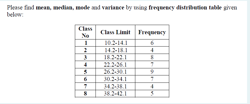 Solved Please find mean, median, mode and variance by using | Chegg.com