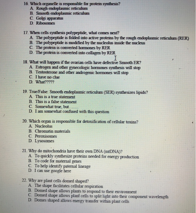 solved-16-which-organelle-is-responsible-for-protein-chegg