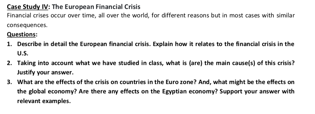 Solved Case Study IV: The European Financial Crisis | Chegg.com