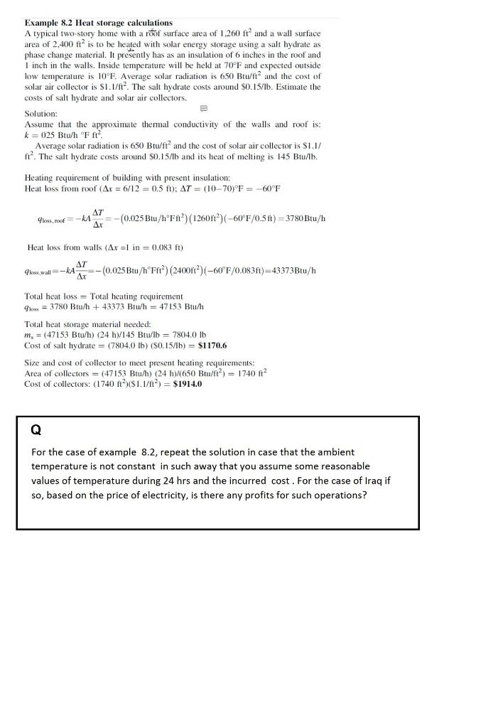 Solved Example 8.2 Heat storage calculations A typical | Chegg.com