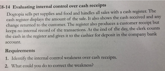 Solved 8 14 Evaluating internal control over cash receipts Chegg