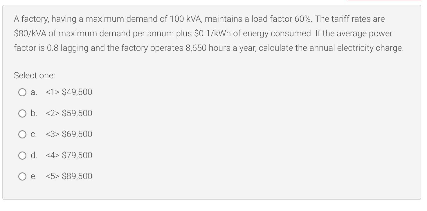 Solved factory, having a maximum demand of 100 kVA,