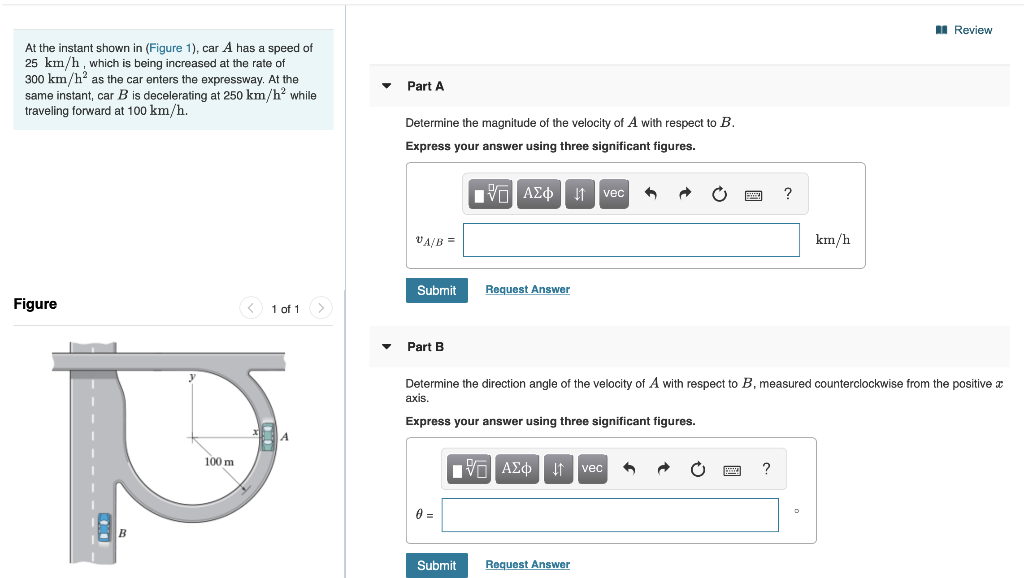 Solved A Review At the instant shown in (Figure 1), car A | Chegg.com