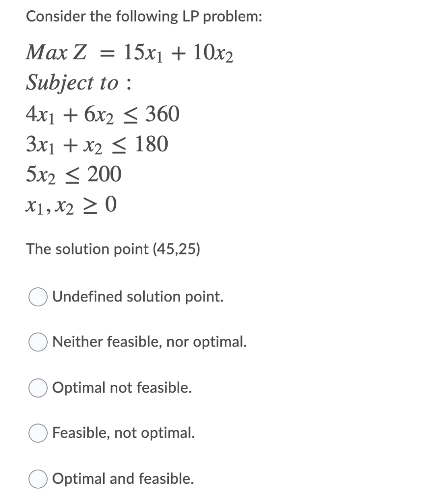 Solved Consider the following LP problem: Max Z = 15x1 + | Chegg.com