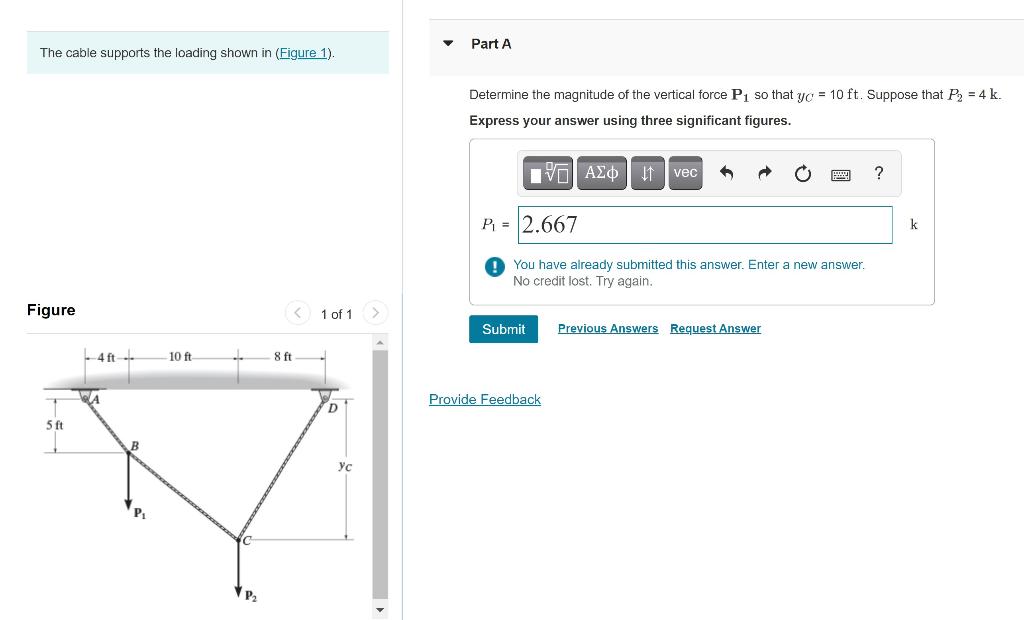 Solved Part A The cable supports the loading shown in | Chegg.com