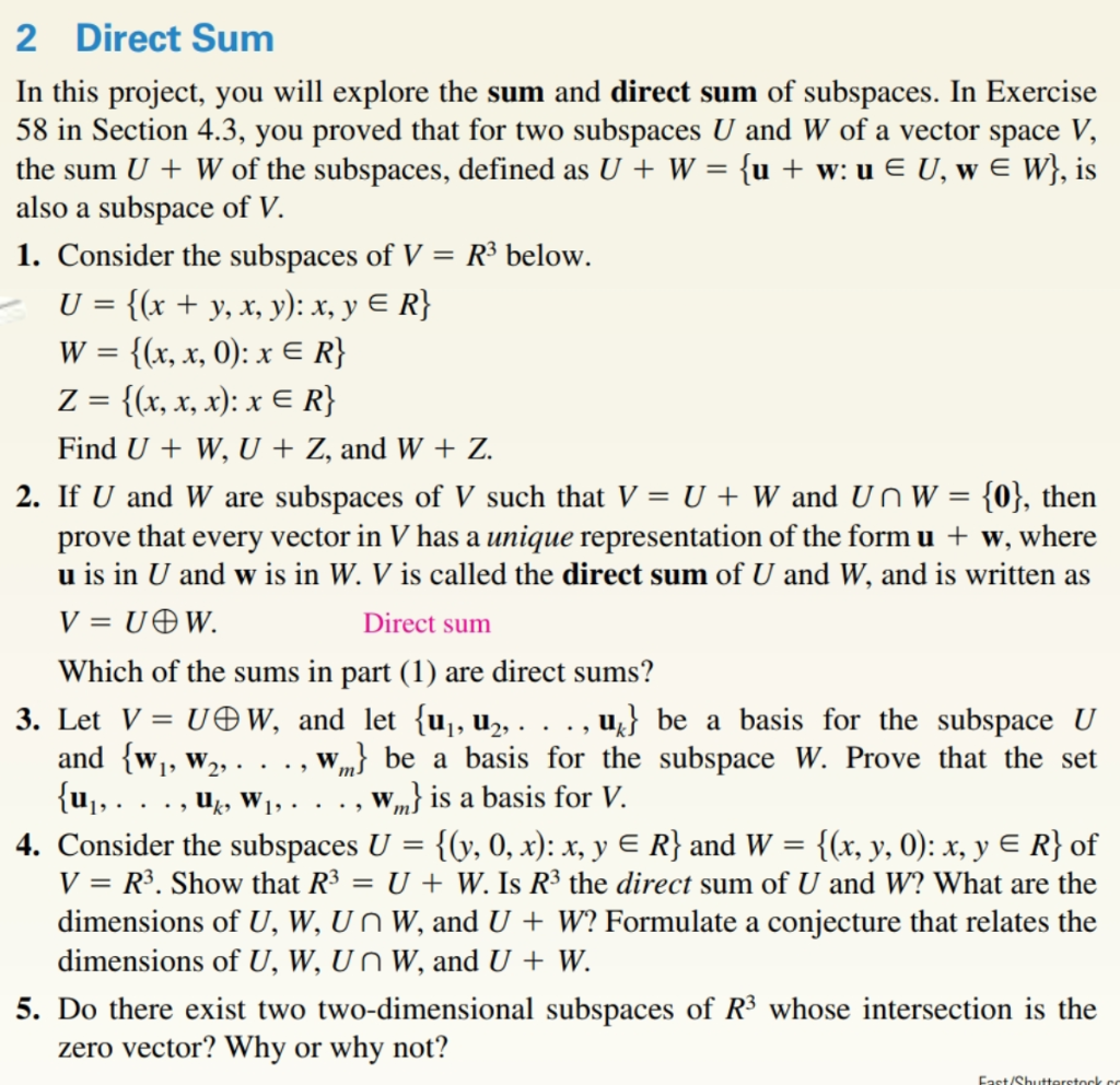 Solved 2 Direct Sum In this project, you will explore the | Chegg.com