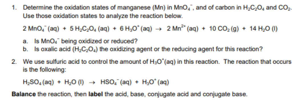 Solved 1. Determine the oxidation states of manganese (Mn) | Chegg.com