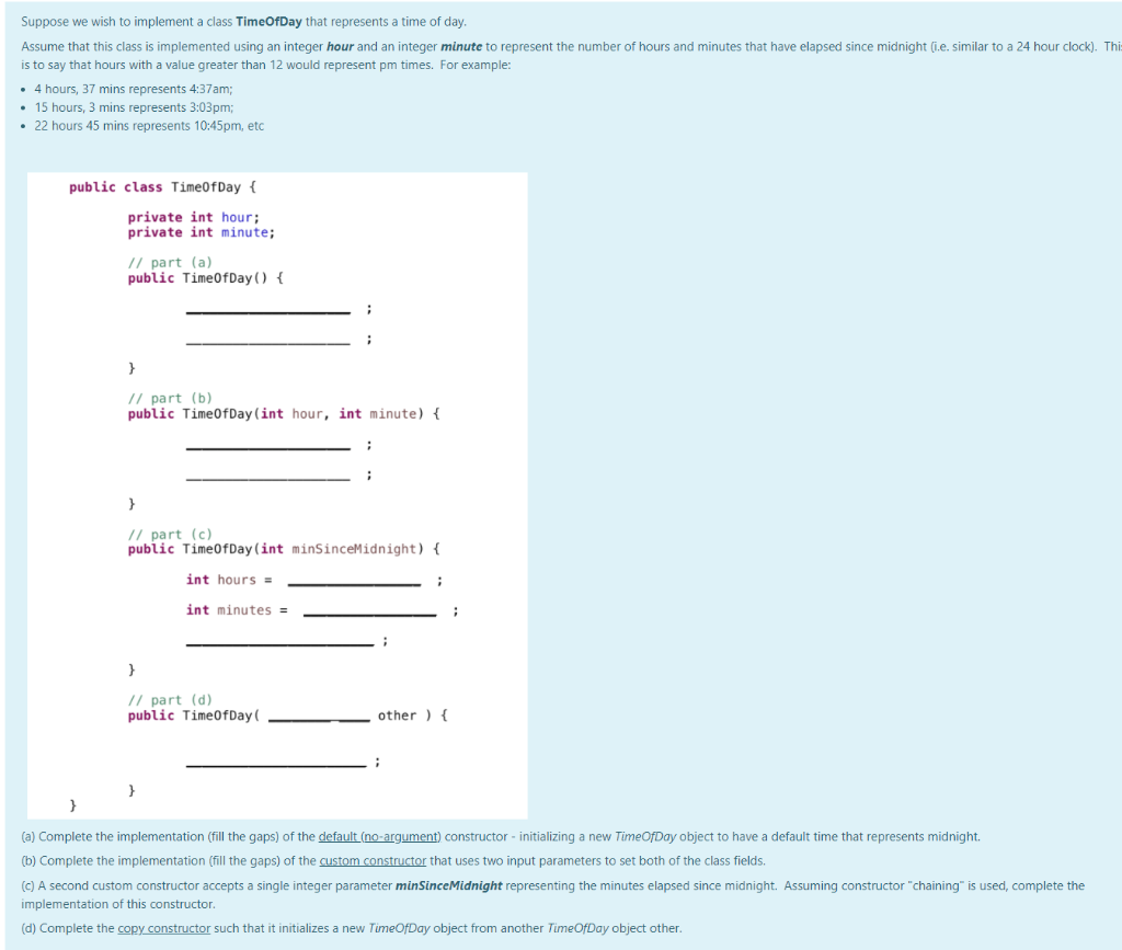 Solved Suppose we wish to implement a class TimeOfDay that | Chegg.com