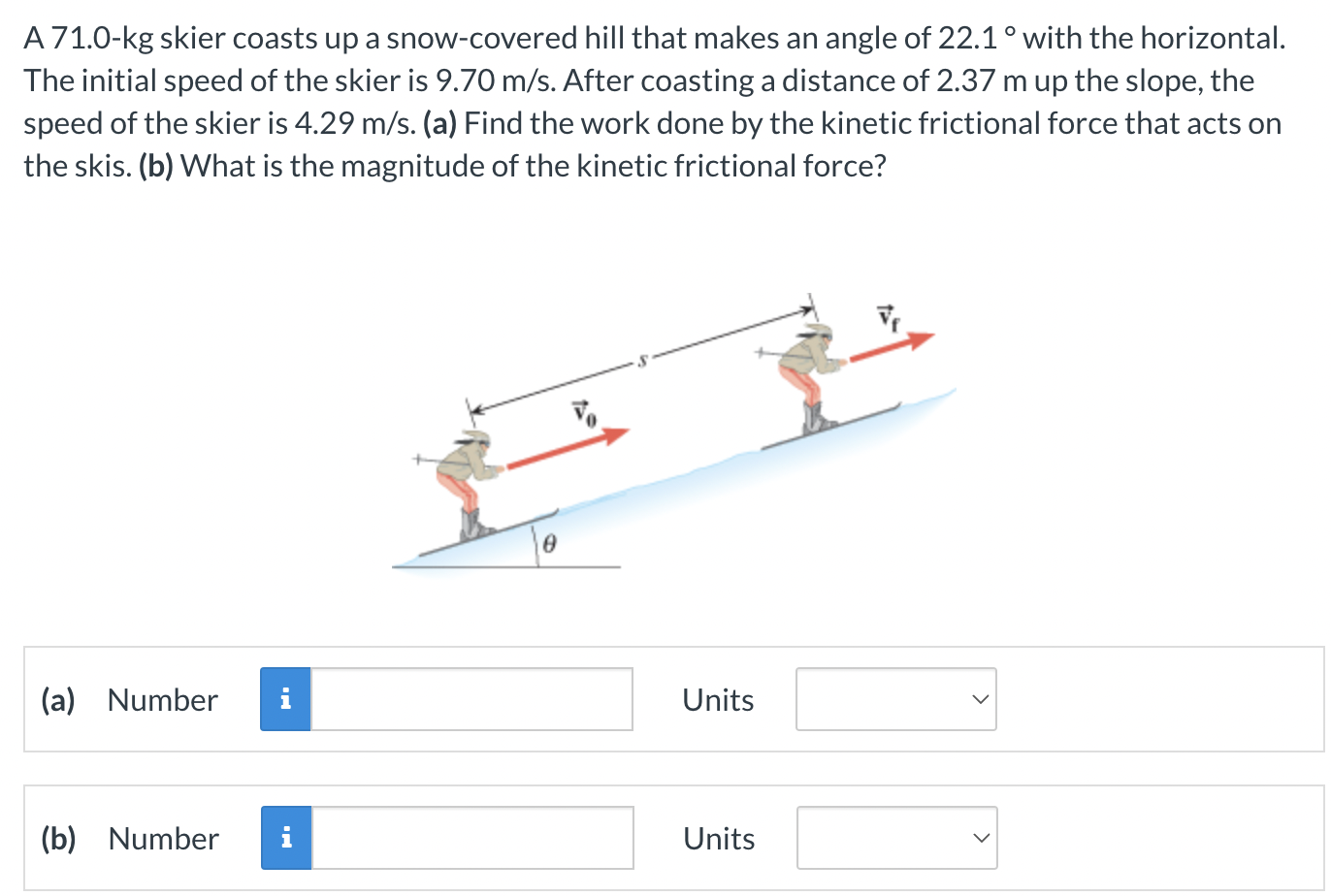 Solved A 71.0-kg skier coasts up a snow-covered hill that | Chegg.com