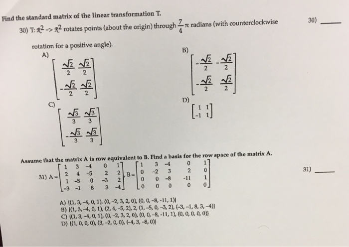 Solved Find the standard matrix of the linear transformation | Chegg.com