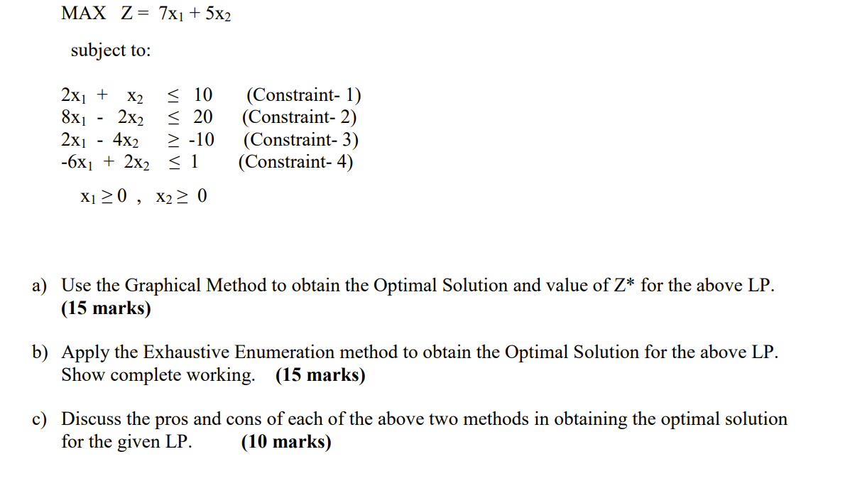 Solved MAX Z= 7x1 + 5x2 subject to 2x + X2