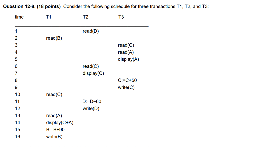 Solved Question 12-8. (18 points) Consider the following | Chegg.com