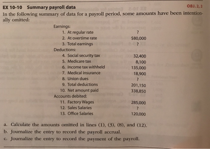 Solved Ex 10 10 Summary Payroll Data Obj 23 In The 