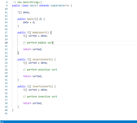 Solved // new Main() public class Main> \{ T[] data; public | Chegg.com