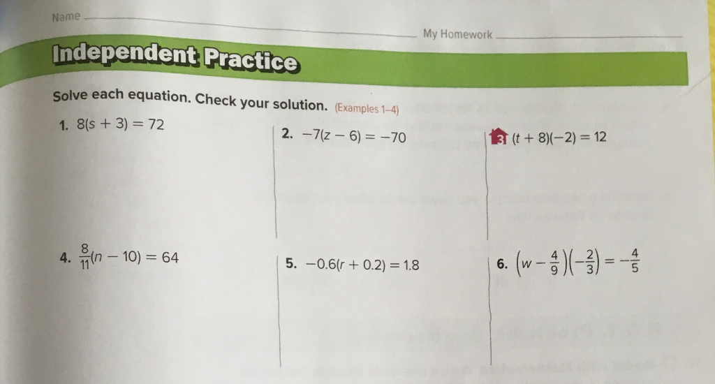 Solved Name My Homework Independent Practice Solve each | Chegg.com