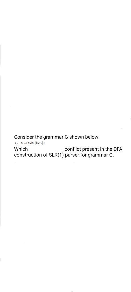 Solved Consider The Grammar G Shown Below: G: SSds Besa | Chegg.com