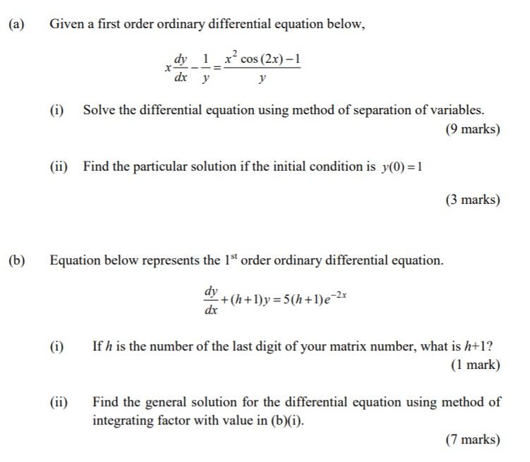 Solved (a) Given a first order ordinary differential | Chegg.com