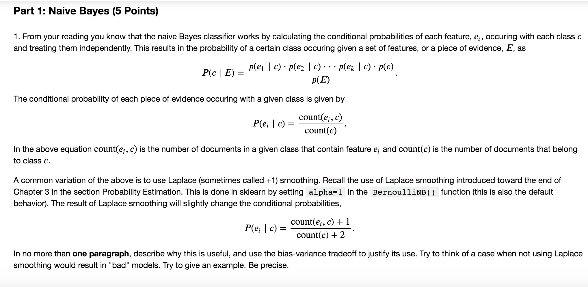 Part 1 Naive Bayes 5 Points 1 From Your Readin Chegg Com