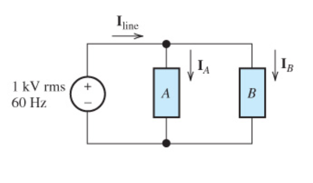 Solved Two loads, A and B, are connected in parallel across | Chegg.com