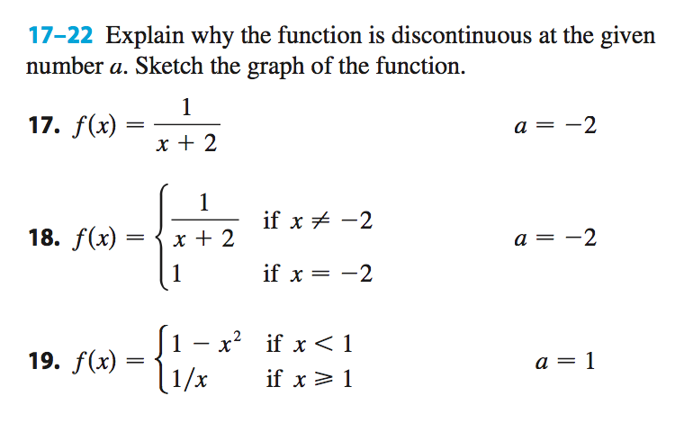 Solved 17-22 Explain why the function is discontinuous at | Chegg.com