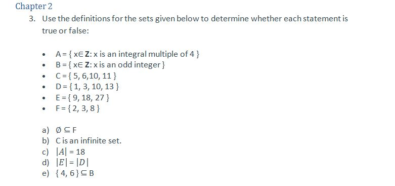 Solved Chapter 2 3. Use The Definitions For The Sets Given | Chegg.com