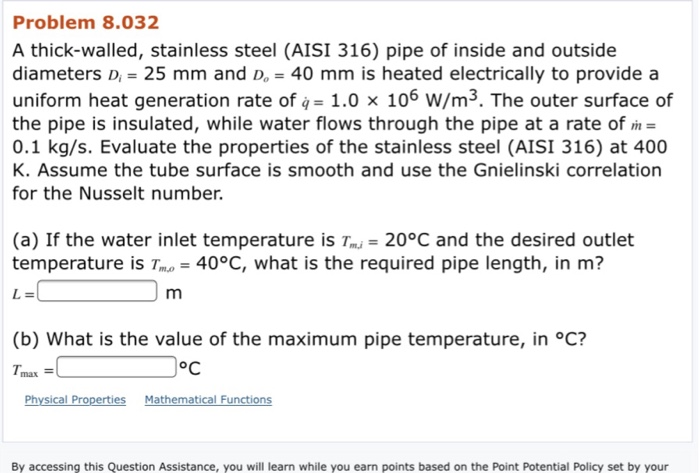 Solved Problem 8.032 A thick-walled, stainless steel (AISI | Chegg.com