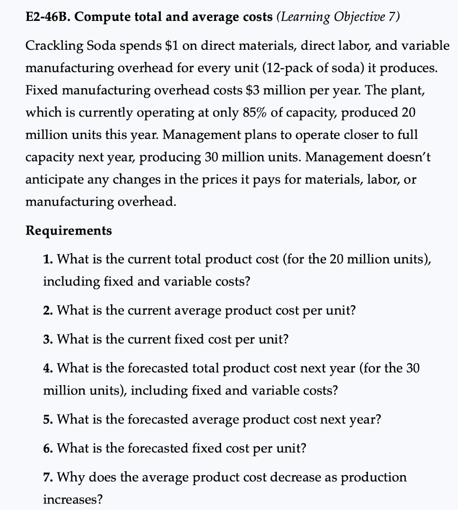 Solved E2-46B. Compute Total And Average Costs (Learning | Chegg.com