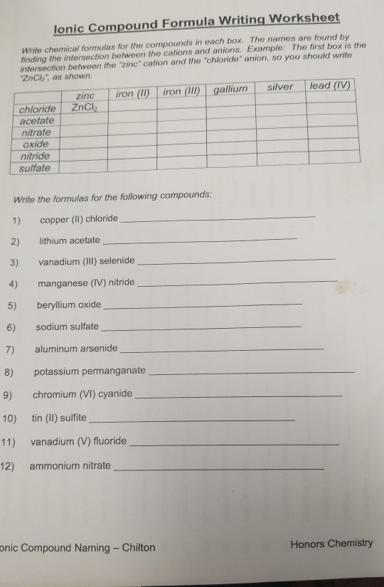 Working With Formulas Worksheet