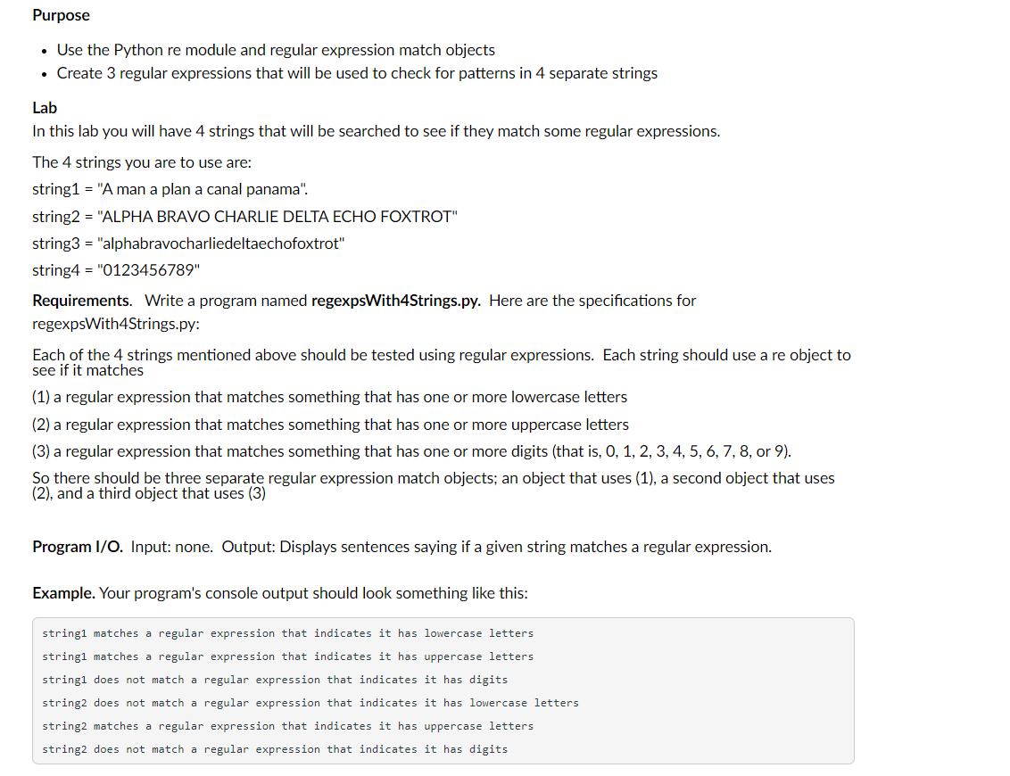 Solved Purpose • Use The Python Re Module And Regular | Chegg.com