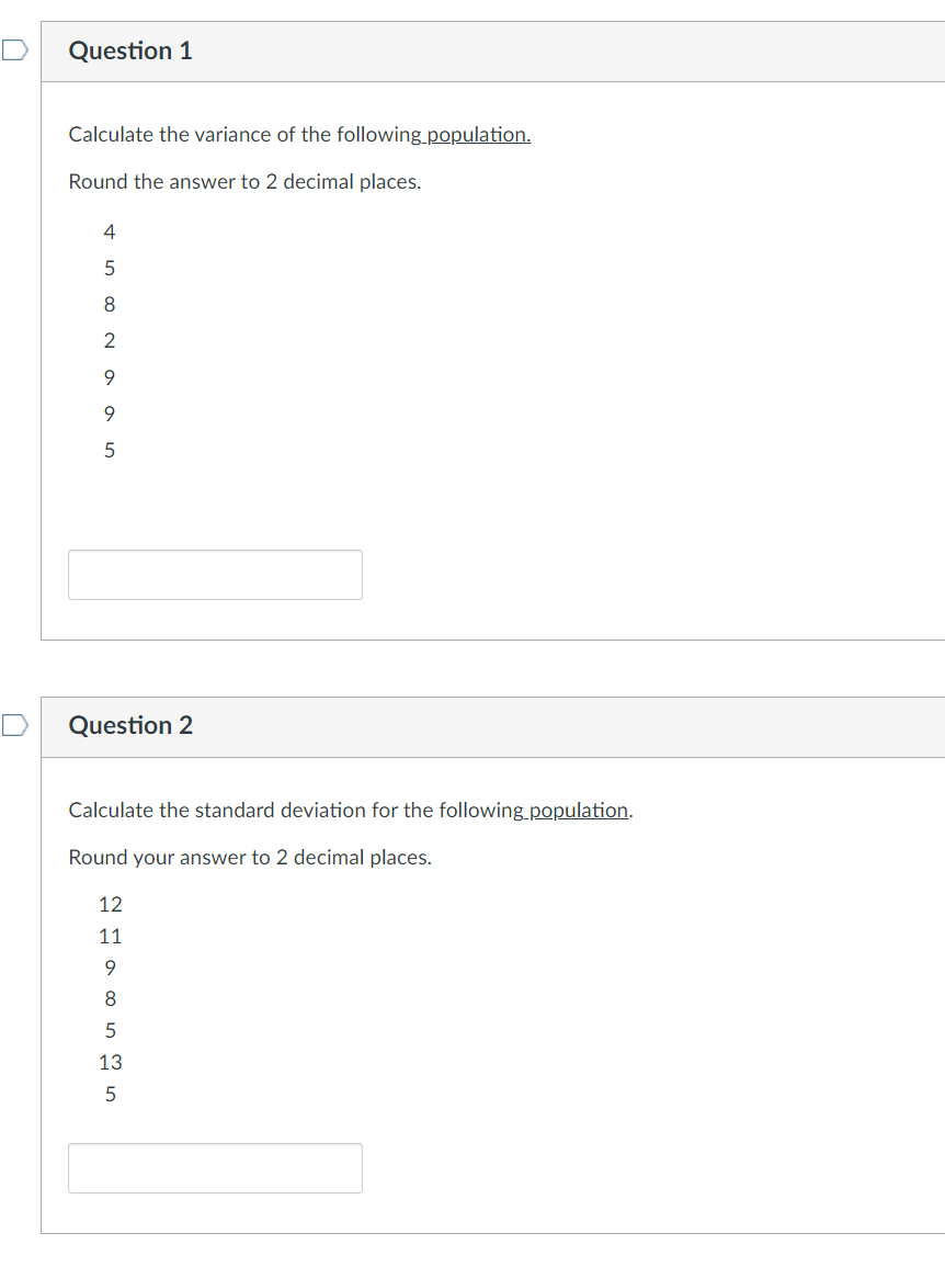 Solved Question 1 Calculate the variance of the following | Chegg.com
