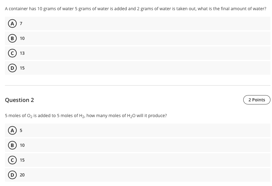 Solved A container has 10 grams of water 5 grams of water is | Chegg.com