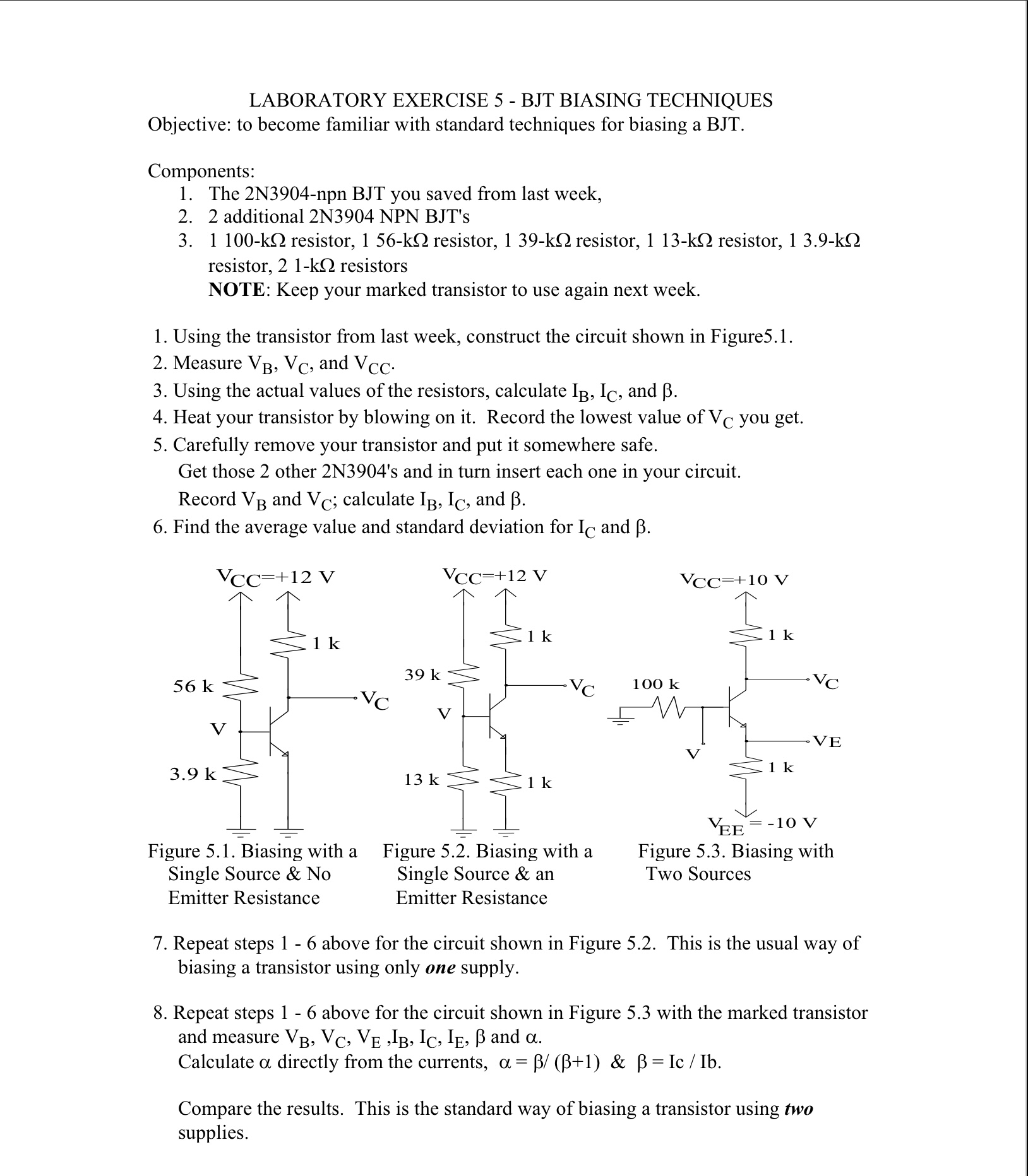Solved LABORATORY EXERCISE 5 BJT BIASING TECHNIQUES