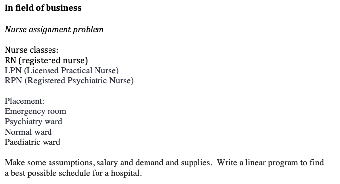 In Field Of Business Nurse Assignment Problem Nurs