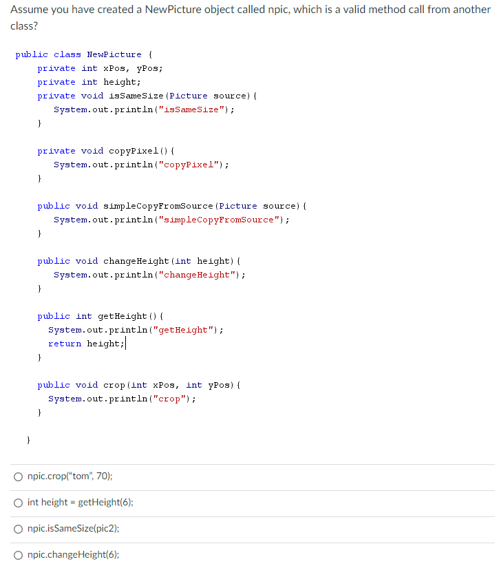 Solved Will the code compile? public class NewPicture { | Chegg.com