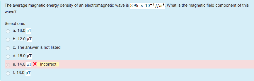 Solved The average magnetic energy density of an | Chegg.com