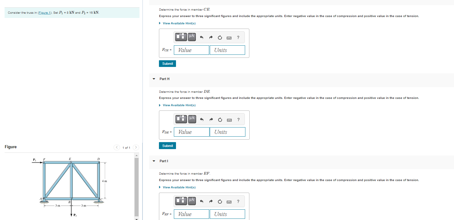 Solved Consider The Truss In (Figure 1). Set P1=8kN And | Chegg.com