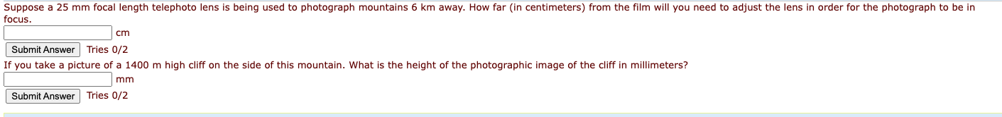 Solved forile cm Tries 0/2 If vou take a picture of a 1400 m | Chegg.com