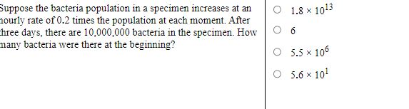 Solved Suppose the bacteria population in a specimen | Chegg.com