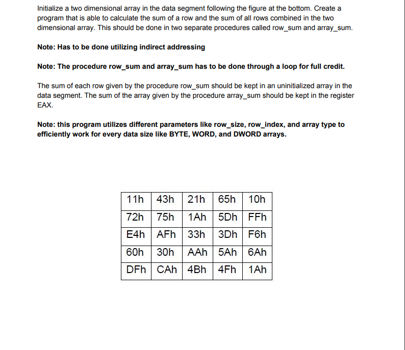 Initialize a two dimensional array in the data | Chegg.com