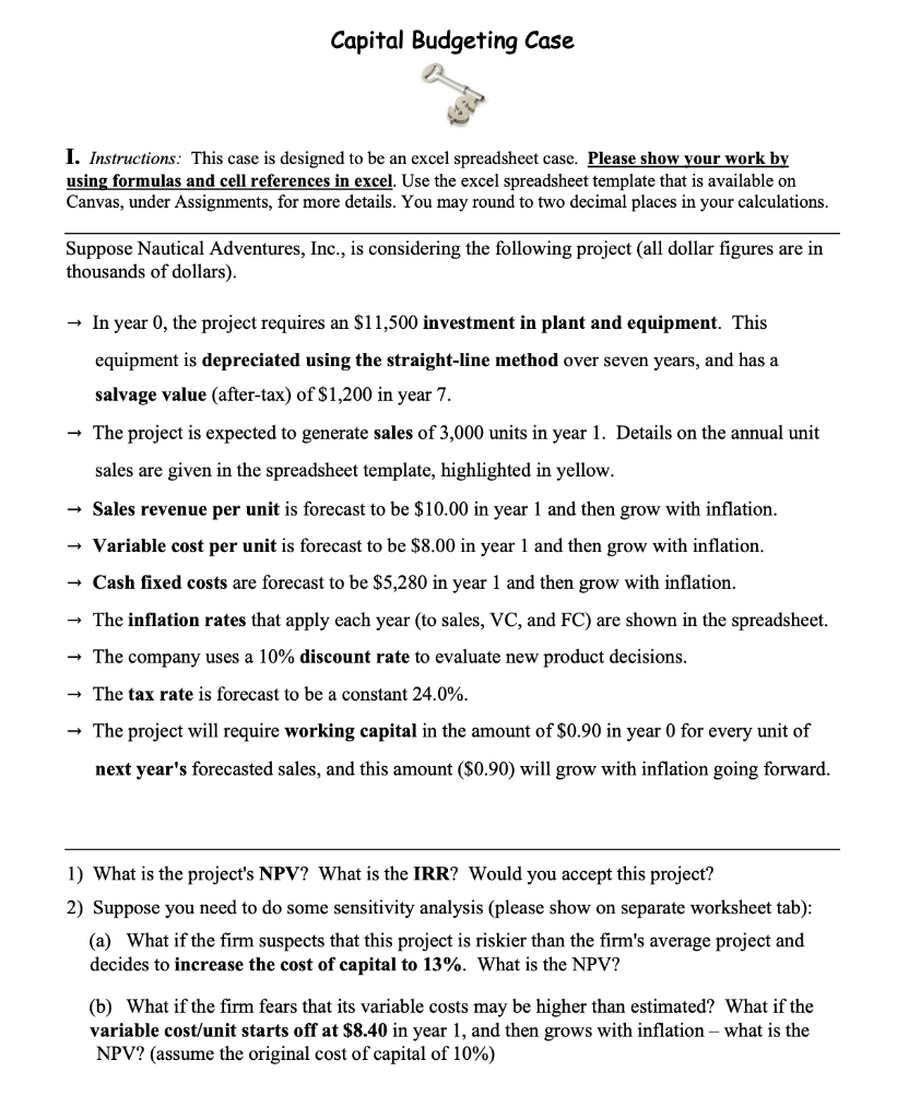 Capital Budgeting Case I. Instructions: This case is | Chegg.com