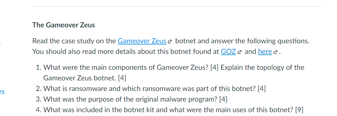 Solved The Gameover Zeus Read The Case Study On The Gameover | Chegg.com