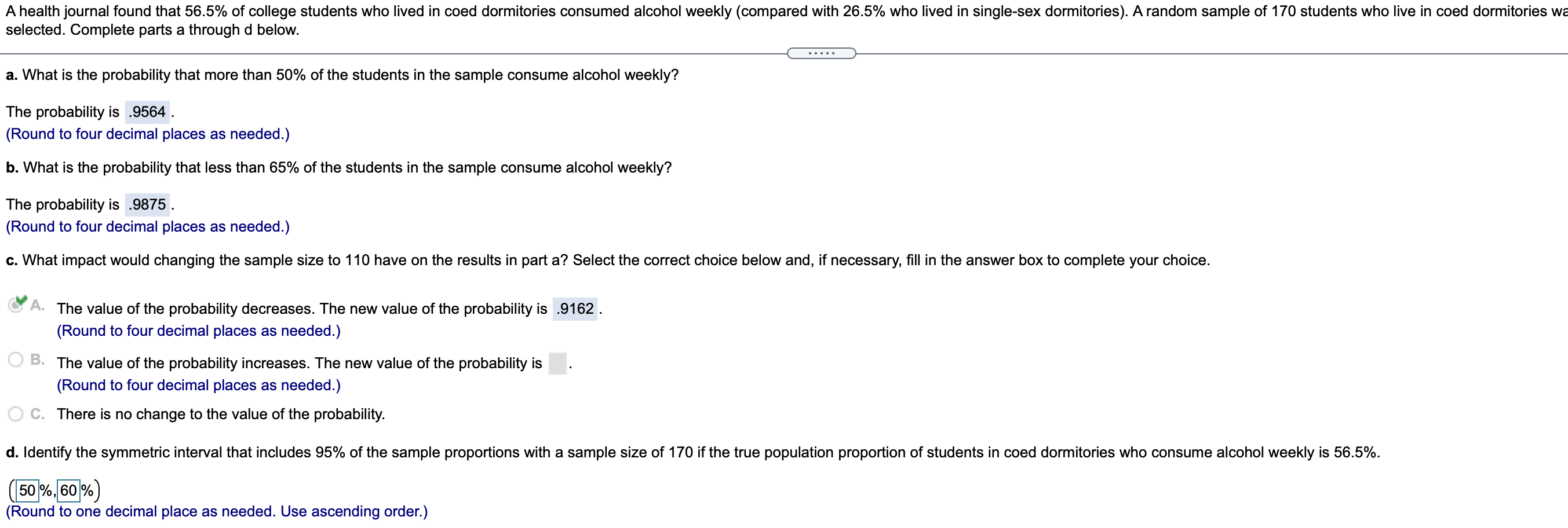 Solved A health journal found that 56.5% of college students | Chegg.com