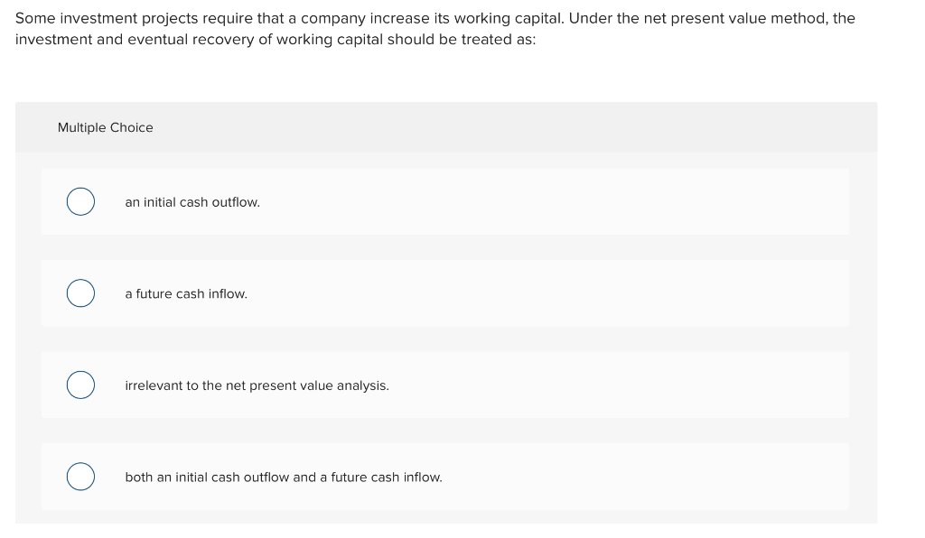 Solved Some investment projects require that a company | Chegg.com