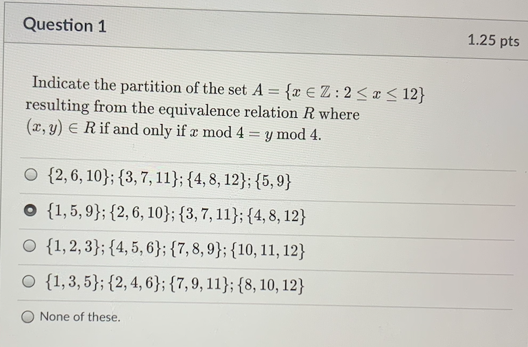 Solved Question 1 1 25 Pts Indicate The Partition Of The Chegg Com